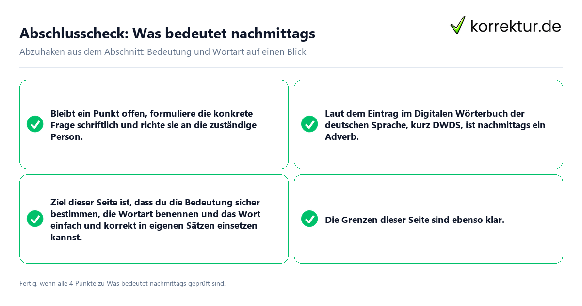 Konkreter Abschlusscheck zu Was bedeutet nachmittags