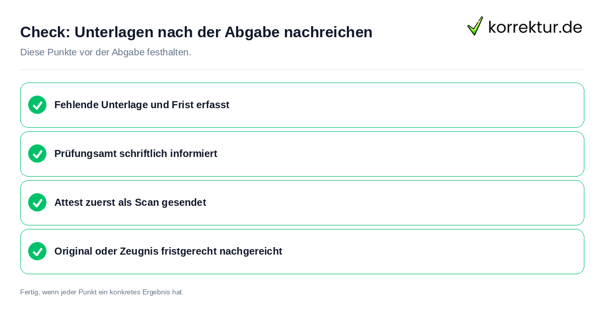 Unterlagen nach der Abgabe nachreichen: Prüfliste mit vier Punkten