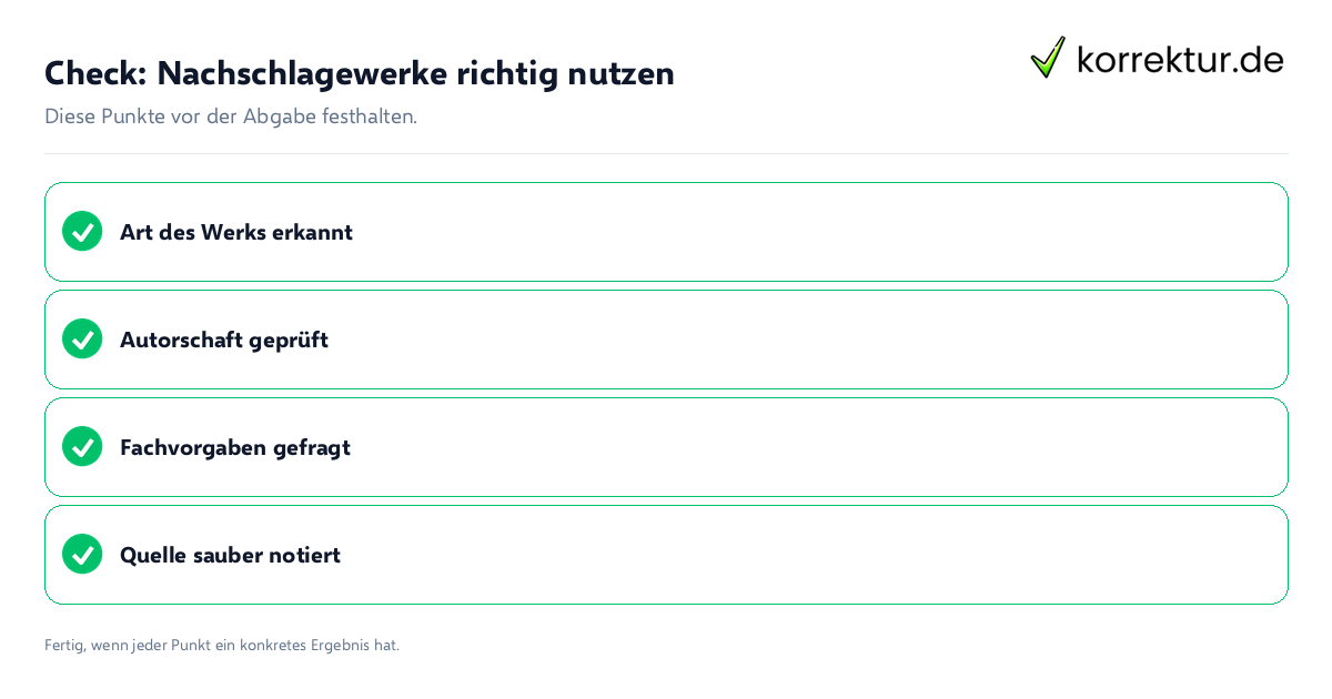 Nachschlagewerke richtig nutzen: Prüfliste mit vier Punkten