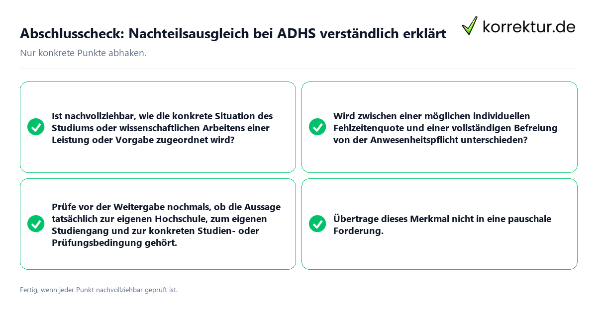 Konkreter Abschlusscheck zu Nachteilsausgleich bei ADHS verständlich erklärt