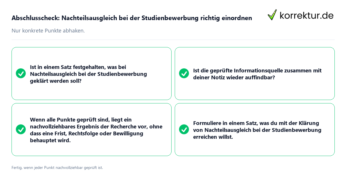 Konkreter Abschlusscheck zu Nachteilsausgleich bei der Studienbewerbung richtig einordnen