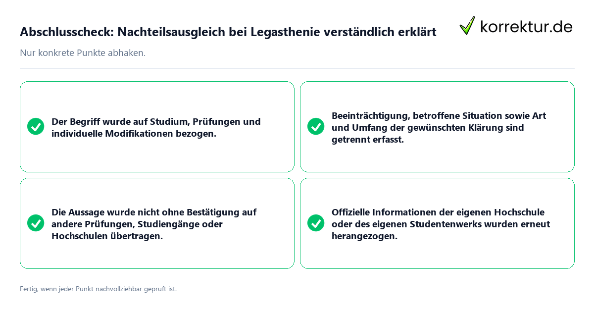 Abschlusscheck: Nachteilsausgleich bei Legasthenie verständlich erklärt Konkreter Abschlusscheck zu Nachteilsausgleich bei Legasthenie verständlich erklärt