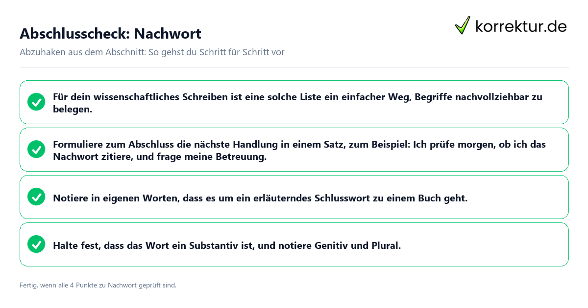 Konkreter Abschlusscheck zu Nachwort