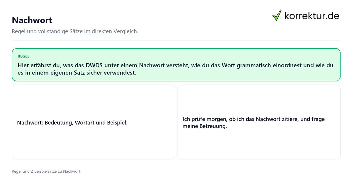 Konkrete Regel und vollständige Beispielsätze zu Nachwort