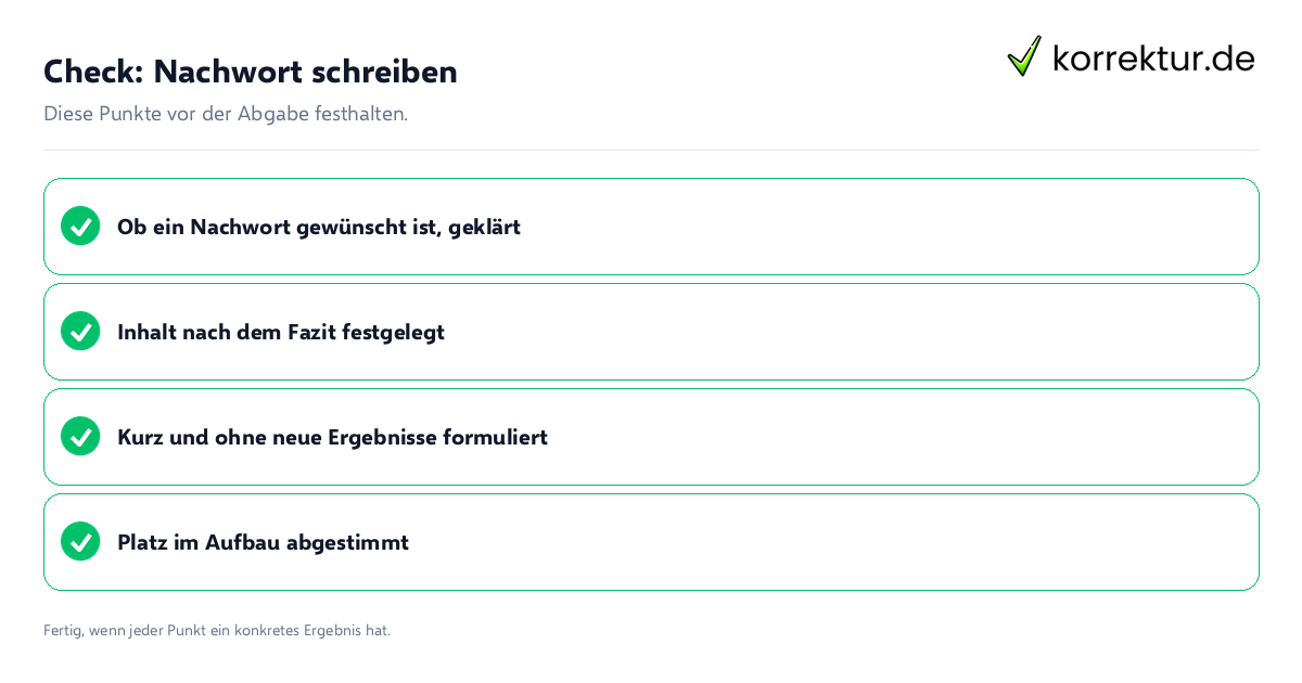 Check: Nachwort schreiben Nachwort schreiben: Prüfliste mit vier Punkten