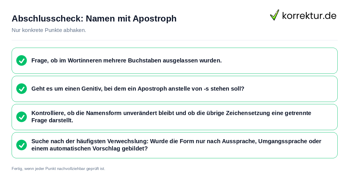 Abschlusscheck: Namen mit Apostroph Konkreter Abschlusscheck zu Namen mit Apostroph
