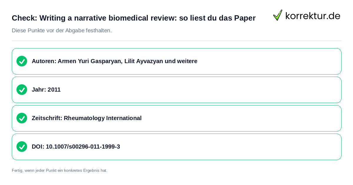 Check: Writing a narrative biomedical review: so liest du das Paper Writing a narrative biomedical review: so liest du das Paper: Prüfliste mit vier Punkten