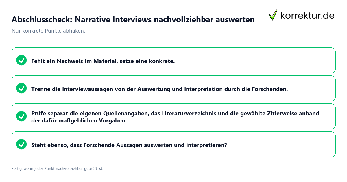 Konkreter Abschlusscheck zu Narrative Interviews nachvollziehbar auswerten
