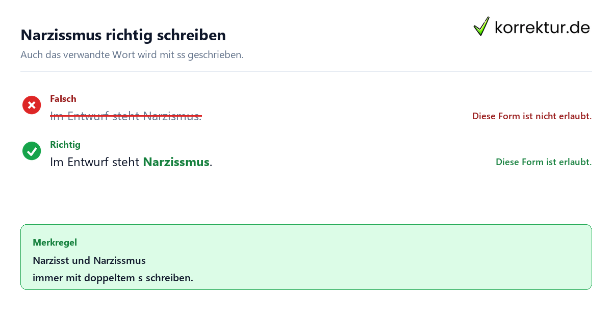 Narzissmus richtig schreiben Narzisst ist die richtige Schreibweise im Satz