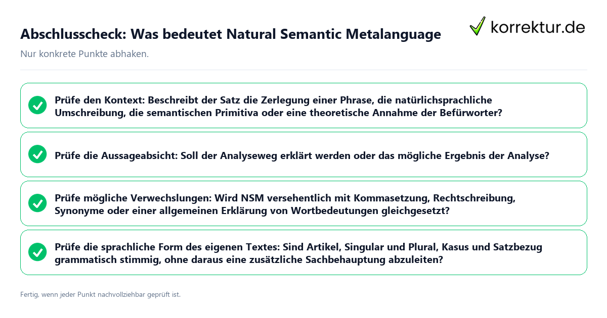 Konkreter Abschlusscheck zu Was bedeutet Natural Semantic Metalanguage