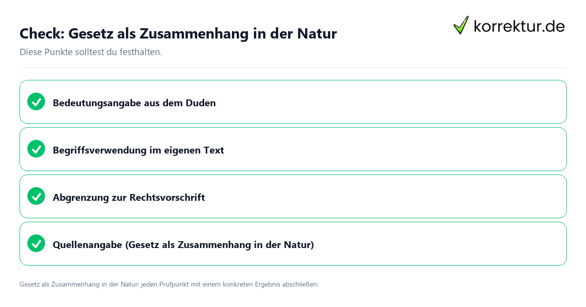 Gesetz als Zusammenhang in der Natur mit einer themenspezifischen Checkliste