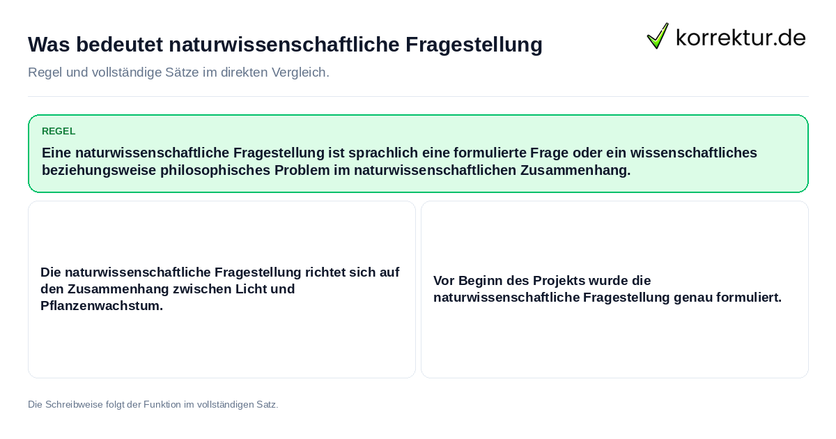 Was bedeutet naturwissenschaftliche Fragestellung Konkrete Regel und vollständige Beispielsätze zu Was bedeutet naturwissenschaftliche Fragestellung