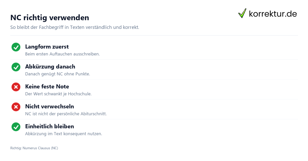 NC richtig verwenden NC Bedeutung Studium: NC richtig verwenden