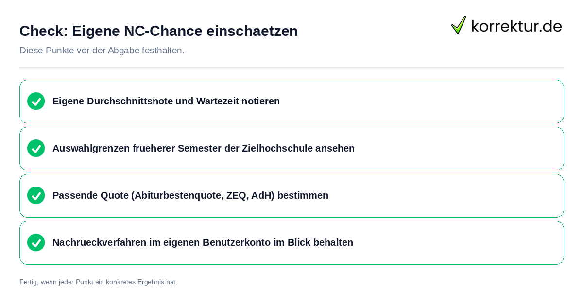 Eigene NC-Chance einschätzen: Prüfliste mit vier Punkten
