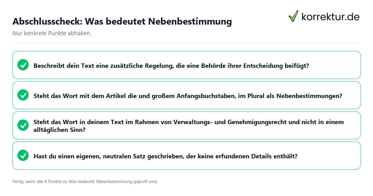 Konkreter Abschlusscheck zu Was bedeutet Nebenbestimmung