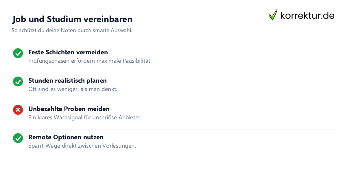Checkliste für flexible Nebenjobs während der Prüfungsphase