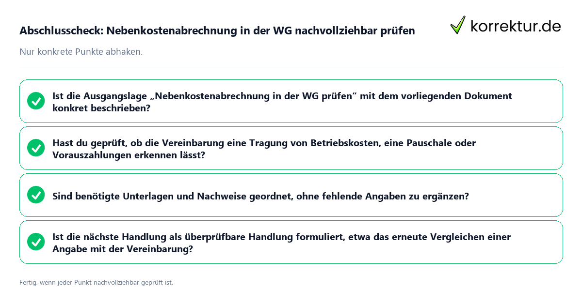 Konkreter Abschlusscheck zu Nebenkostenabrechnung in der WG nachvollziehbar prüfen