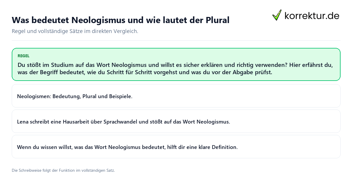 Konkrete Regel und vollständige Beispielsätze zu Was bedeutet Neologismus und wie lautet der Plural