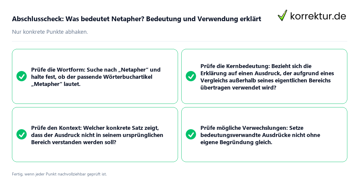 Konkreter Abschlusscheck zu Was bedeutet Netapher? Bedeutung und Verwendung erklärt