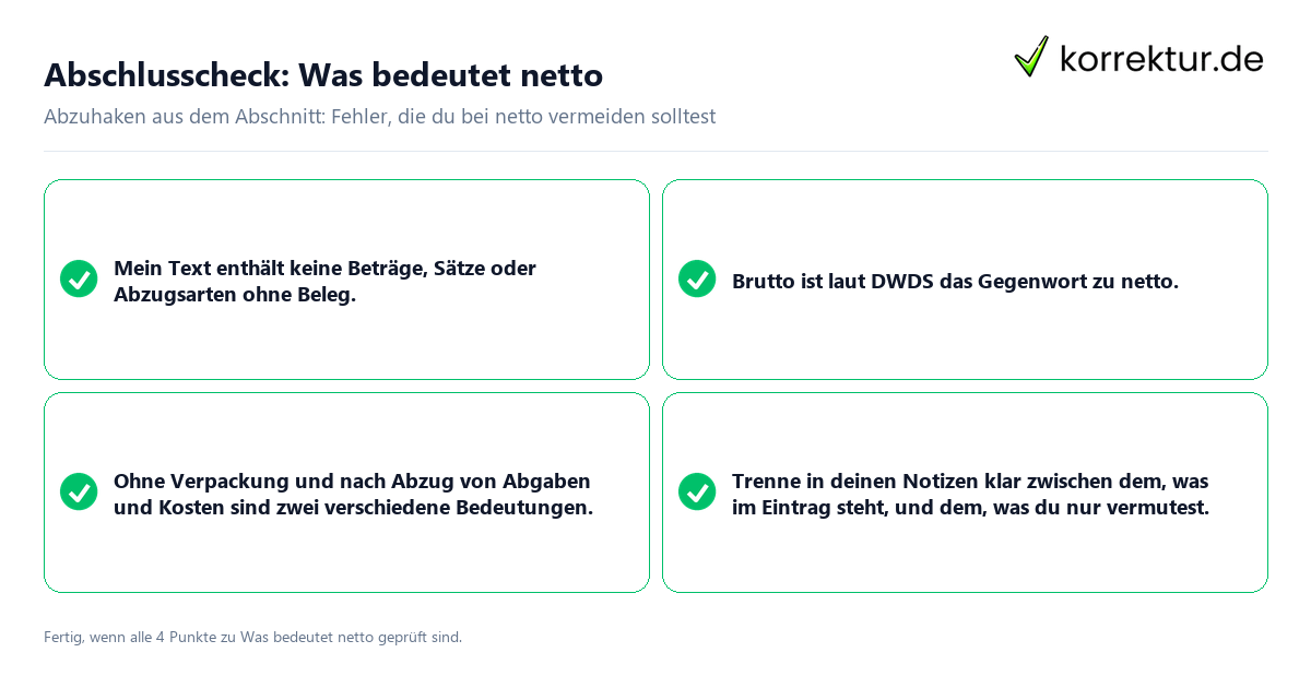 Konkreter Abschlusscheck zu Was bedeutet netto
