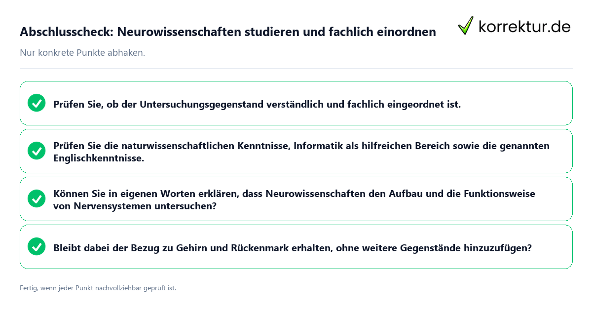 Abschlusscheck: Neurowissenschaften studieren und fachlich einordnen Konkreter Abschlusscheck zu Neurowissenschaften studieren und fachlich einordnen