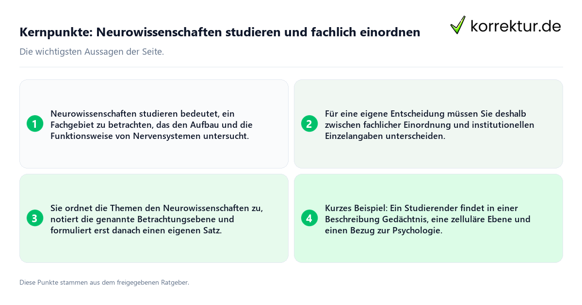 Kernpunkte: Neurowissenschaften studieren und fachlich einordnen Konkrete Kernpunkte zu Neurowissenschaften studieren und fachlich einordnen