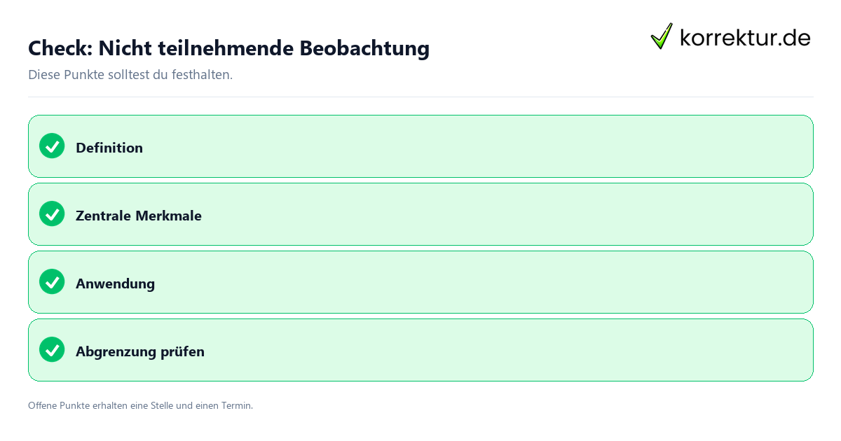 Check: Nicht teilnehmende Beobachtung Nicht teilnehmende Beobachtung mit Checkliste für Unterlagen und nächste Schritte