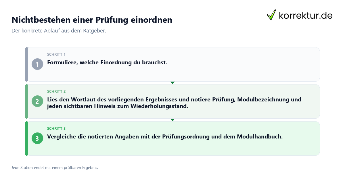 Konkrete Schritte zu Nichtbestehen einer Prüfung einordnen