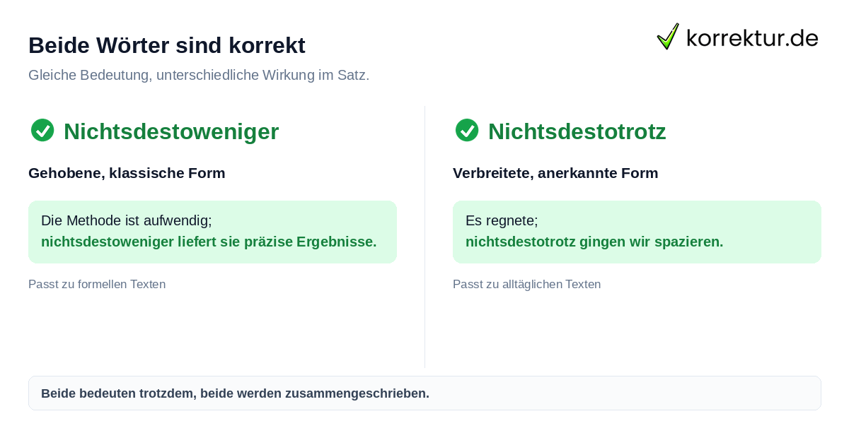 Nichtsdestotrotz oder nichtsdestoweniger im Vergleich