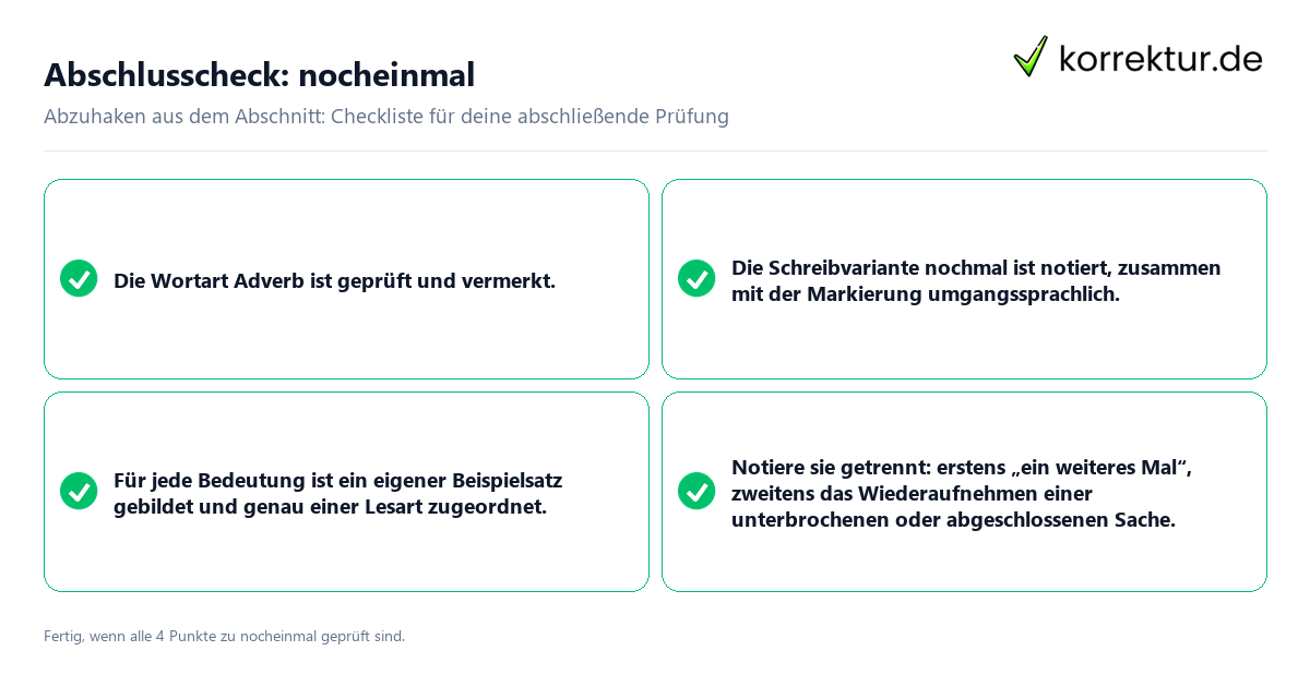 Abschlusscheck: nocheinmal Konkreter Abschlusscheck zu nocheinmal