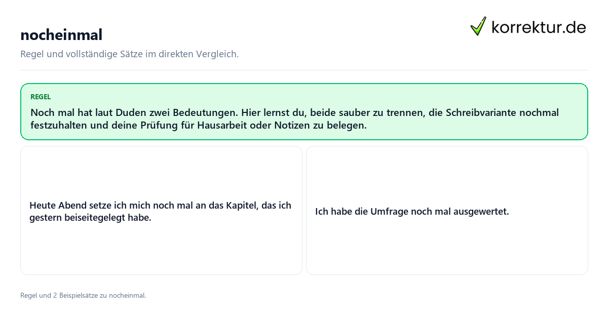 nocheinmal Konkrete Regel und vollständige Beispielsätze zu nocheinmal