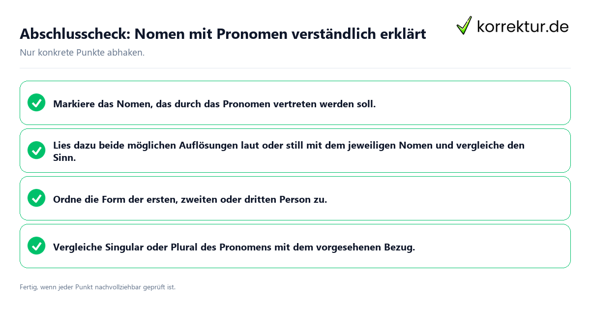 Abschlusscheck: Nomen mit Pronomen verständlich erklärt Konkreter Abschlusscheck zu Nomen mit Pronomen verständlich erklärt