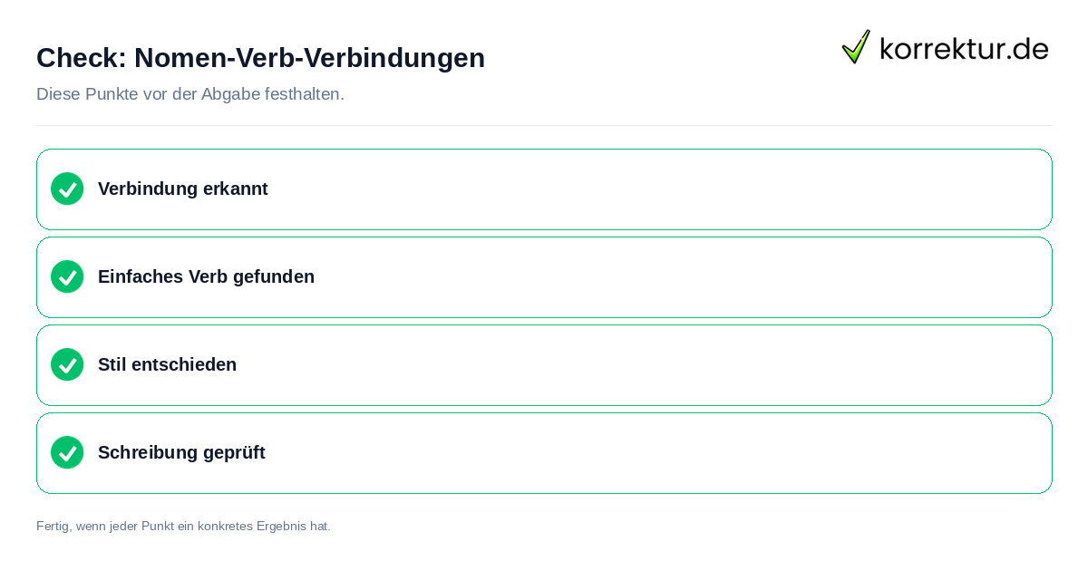Check: Nomen-Verb-Verbindungen Nomen-Verb-Verbindungen: Prüfliste mit vier Punkten