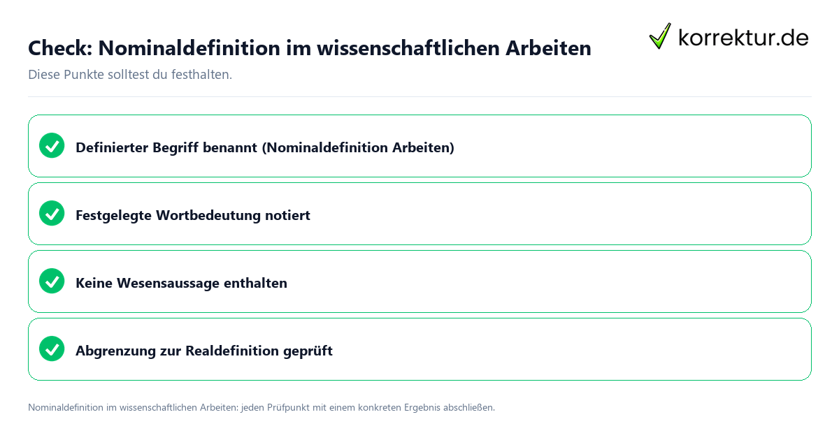 Nominaldefinition im wissenschaftlichen Arbeiten mit einer themenspezifischen Checkliste