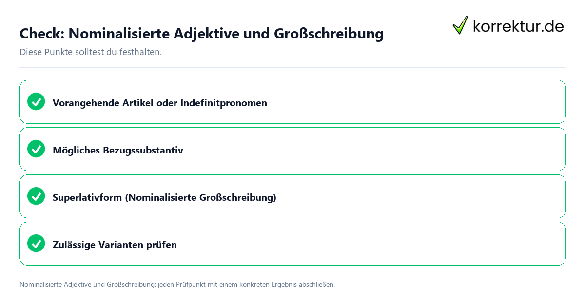 Nominalisierte Adjektive und Großschreibung mit einer themenspezifischen Checkliste