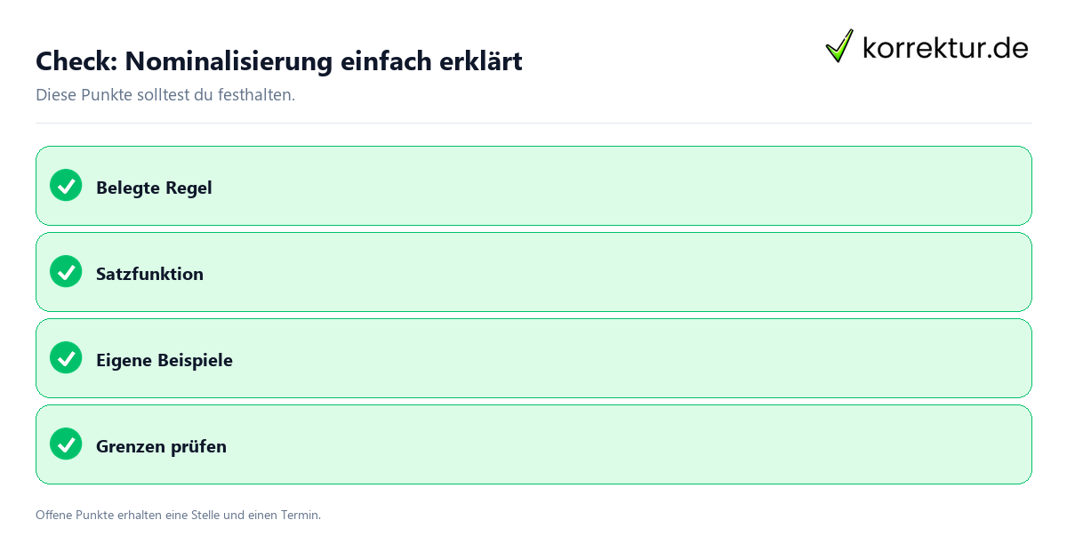 Nominalisierung einfach erklärt mit Checkliste für Unterlagen und nächste Schritte
