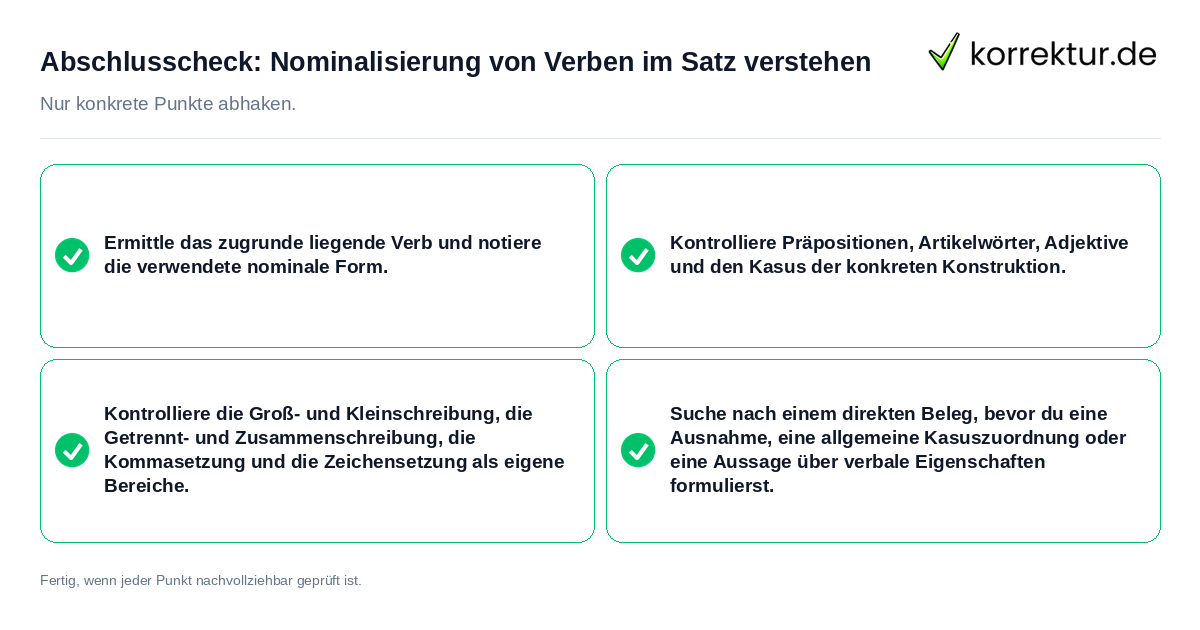 Abschlusscheck: Nominalisierung von Verben im Satz verstehen Konkreter Abschlusscheck zu Nominalisierung von Verben im Satz verstehen