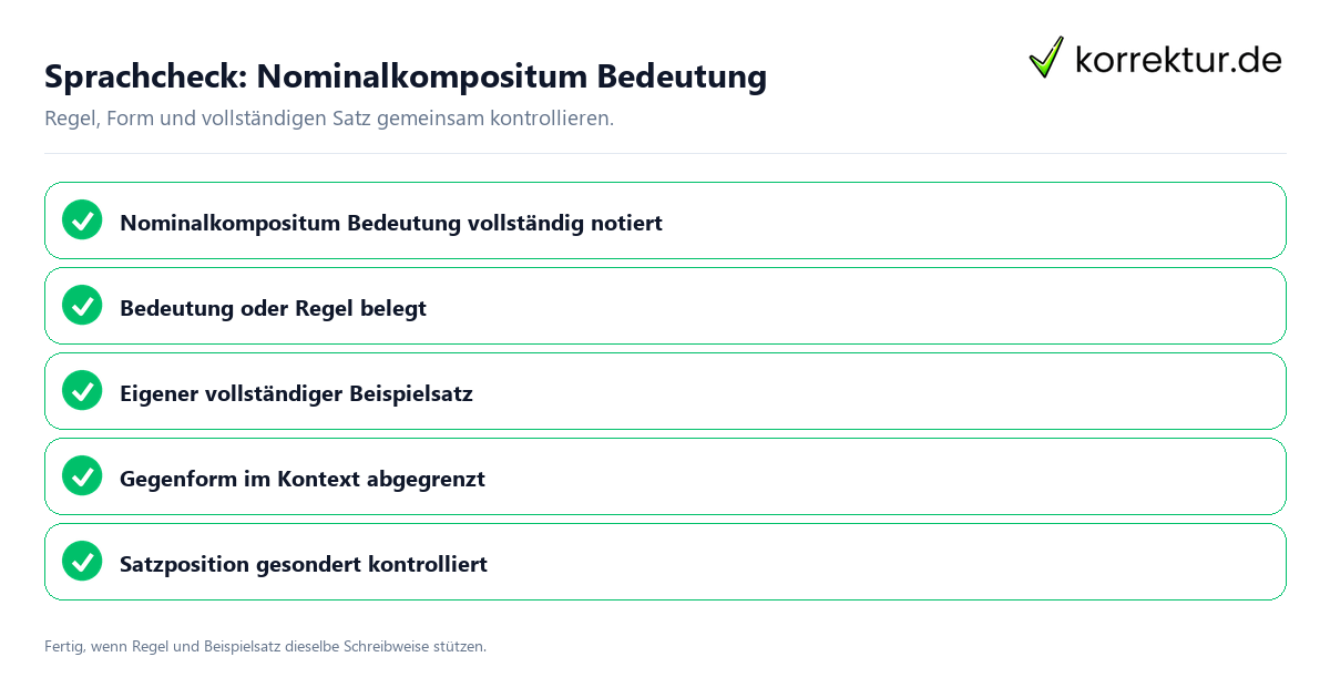 Konkreter Sprachcheck zu Nominalkompositum Bedeutung mit Regel und vollständigem Beispielsatz