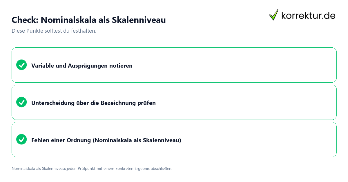 Nominalskala als Skalenniveau mit einer themenspezifischen Checkliste