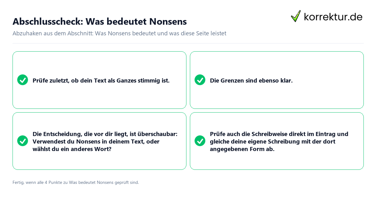 Konkreter Abschlusscheck zu Was bedeutet Nonsens