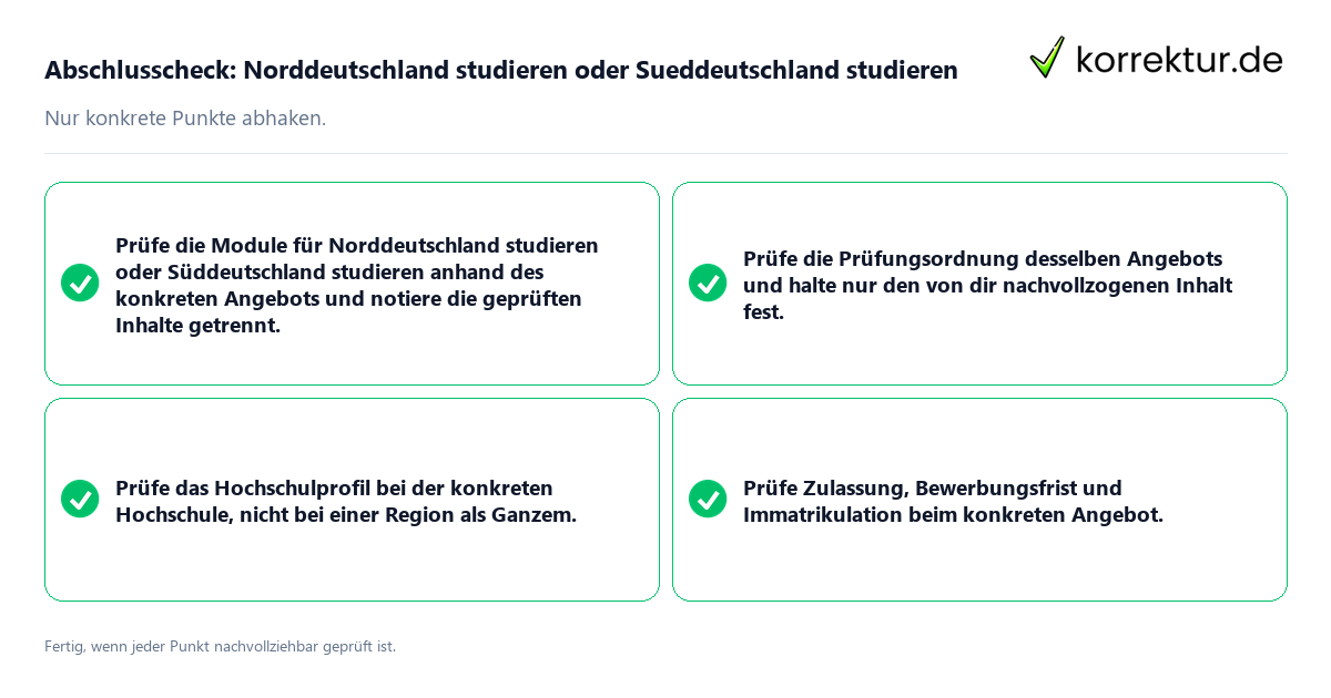 Konkreter Abschlusscheck zu Norddeutschland studieren oder Sueddeutschland studieren
