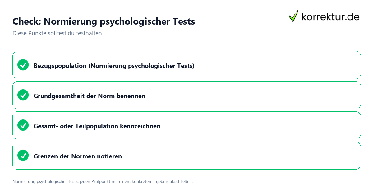 Normierung psychologischer Tests mit einer themenspezifischen Checkliste