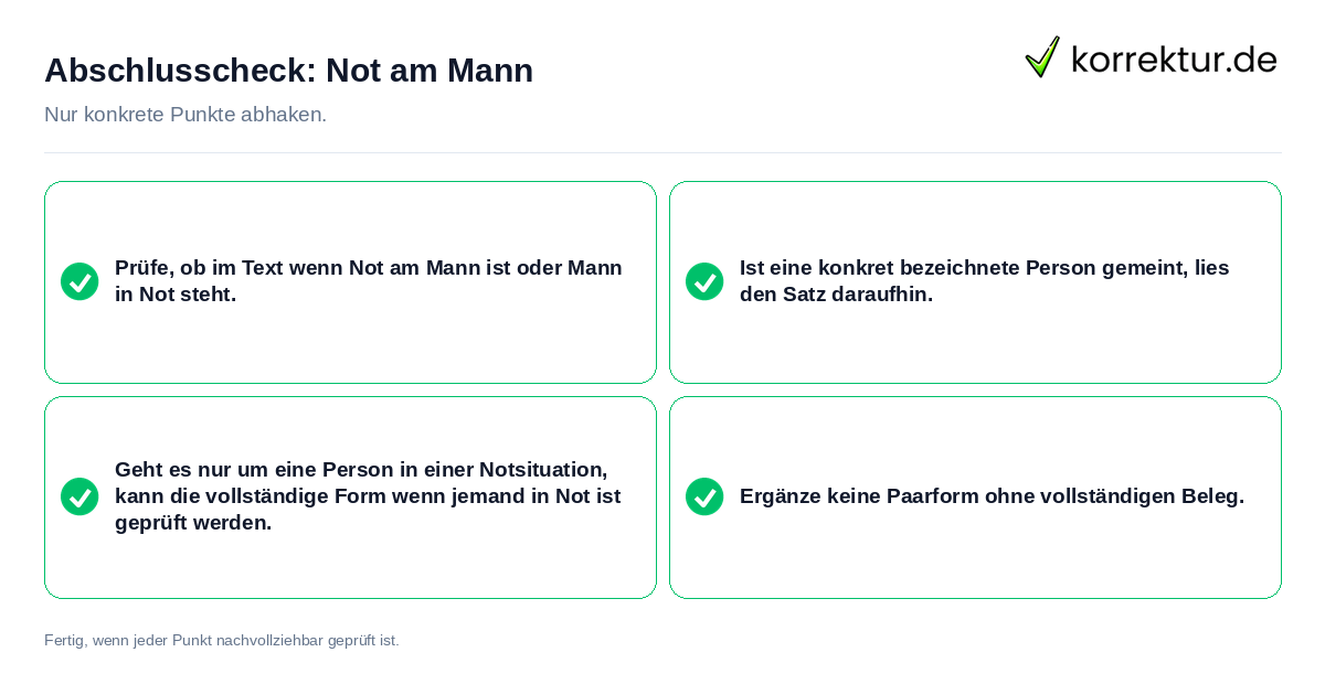 Konkreter Abschlusscheck zu Not am Mann