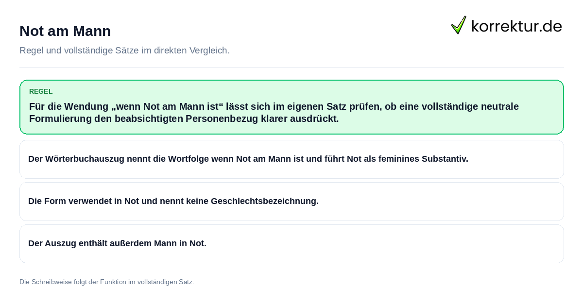 Konkrete Regel und vollständige Beispielsätze zu Not am Mann