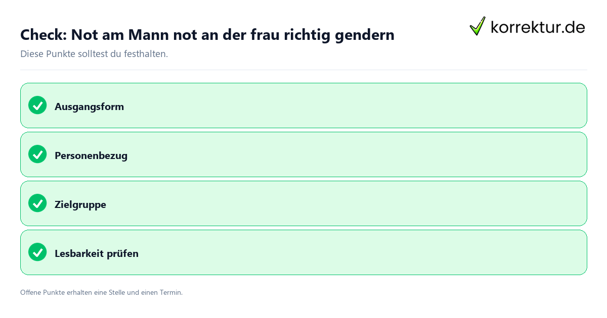 Not am Mann not an der frau richtig gendern mit Checkliste für Unterlagen und nächste Schritte