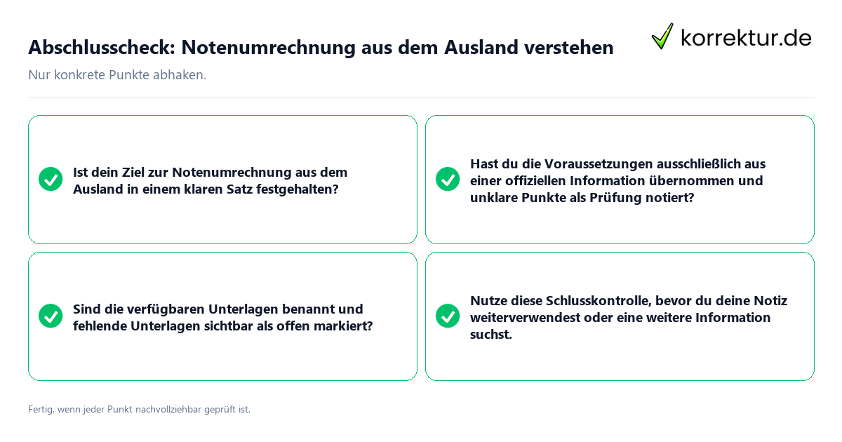 Abschlusscheck: Notenumrechnung aus dem Ausland verstehen Konkreter Abschlusscheck zu Notenumrechnung aus dem Ausland verstehen