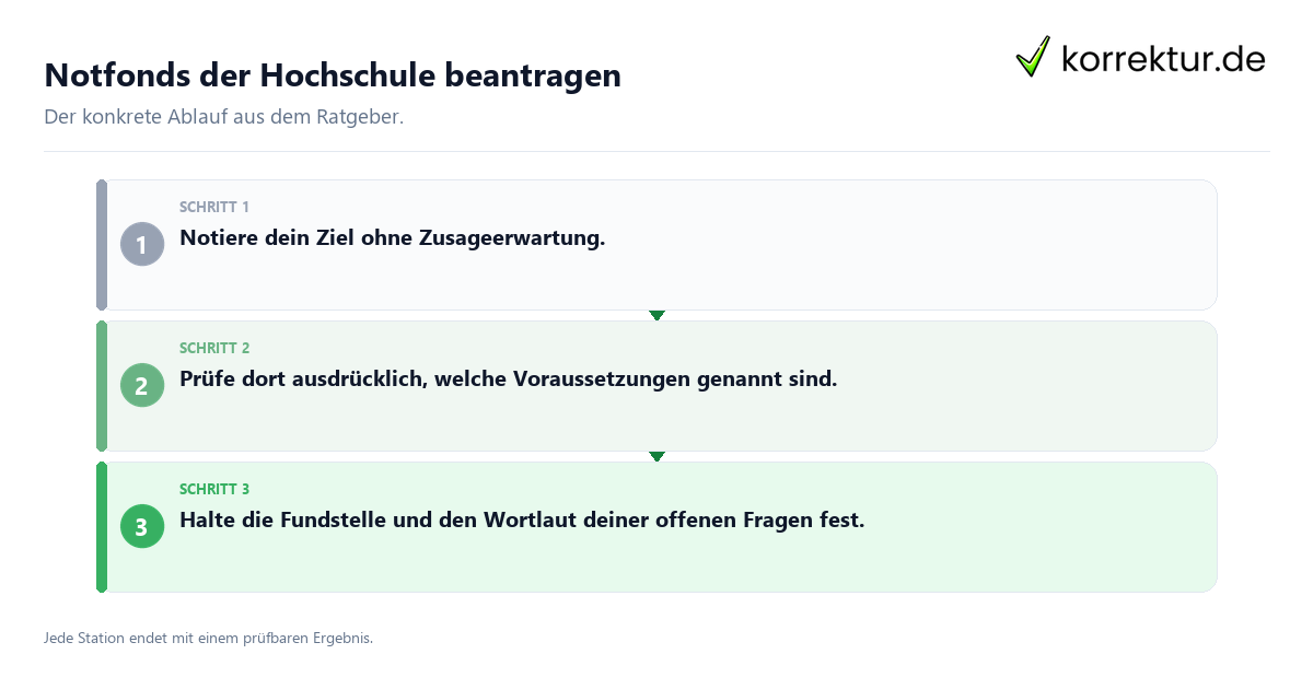 Konkrete Schritte zu Notfonds der Hochschule beantragen