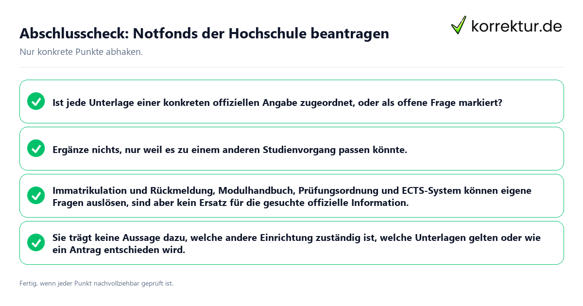 Konkreter Abschlusscheck zu Notfonds der Hochschule beantragen