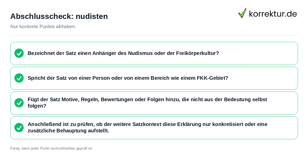 Konkreter Abschlusscheck zu nudisten