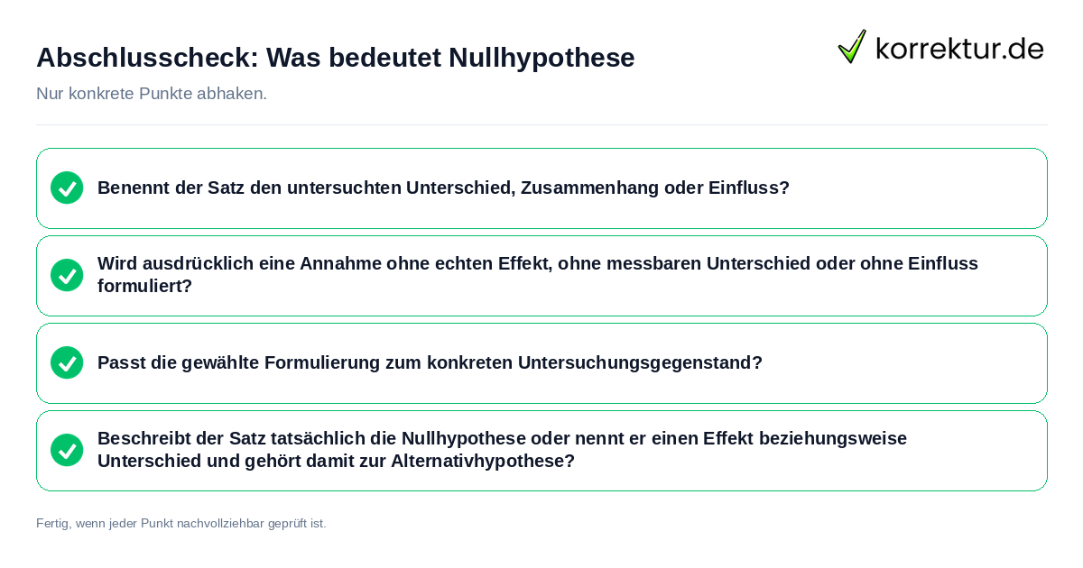 Konkreter Abschlusscheck zu Was bedeutet Nullhypothese
